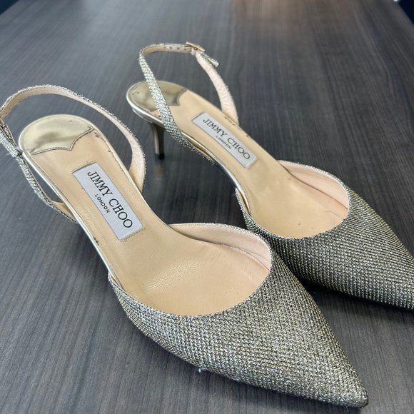 JIMMY CHOO Kitten Slingback GOLD - Picture 1 of 8
